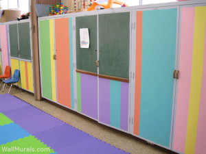 Painted Stripes on Built-in Cabinets at Preschool