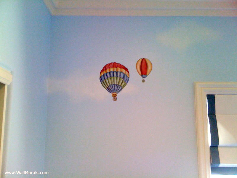 Vintage Hot Air Balloon Mural in Baby Boy Room
