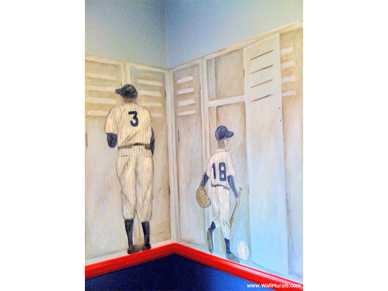 Vintage Sports Locker Mural with Babe Ruth