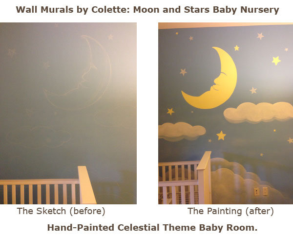 Moon and Stars Baby Nursery Mural