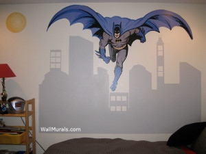 Batman Decal with Painted Cityscape Mural