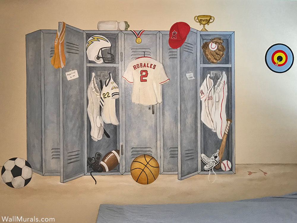 Boys Room Wall Mural - Sports Locker Mural