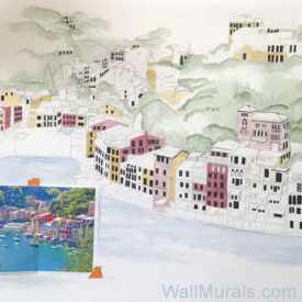 Portofino Italy Wall Mural in Progress
